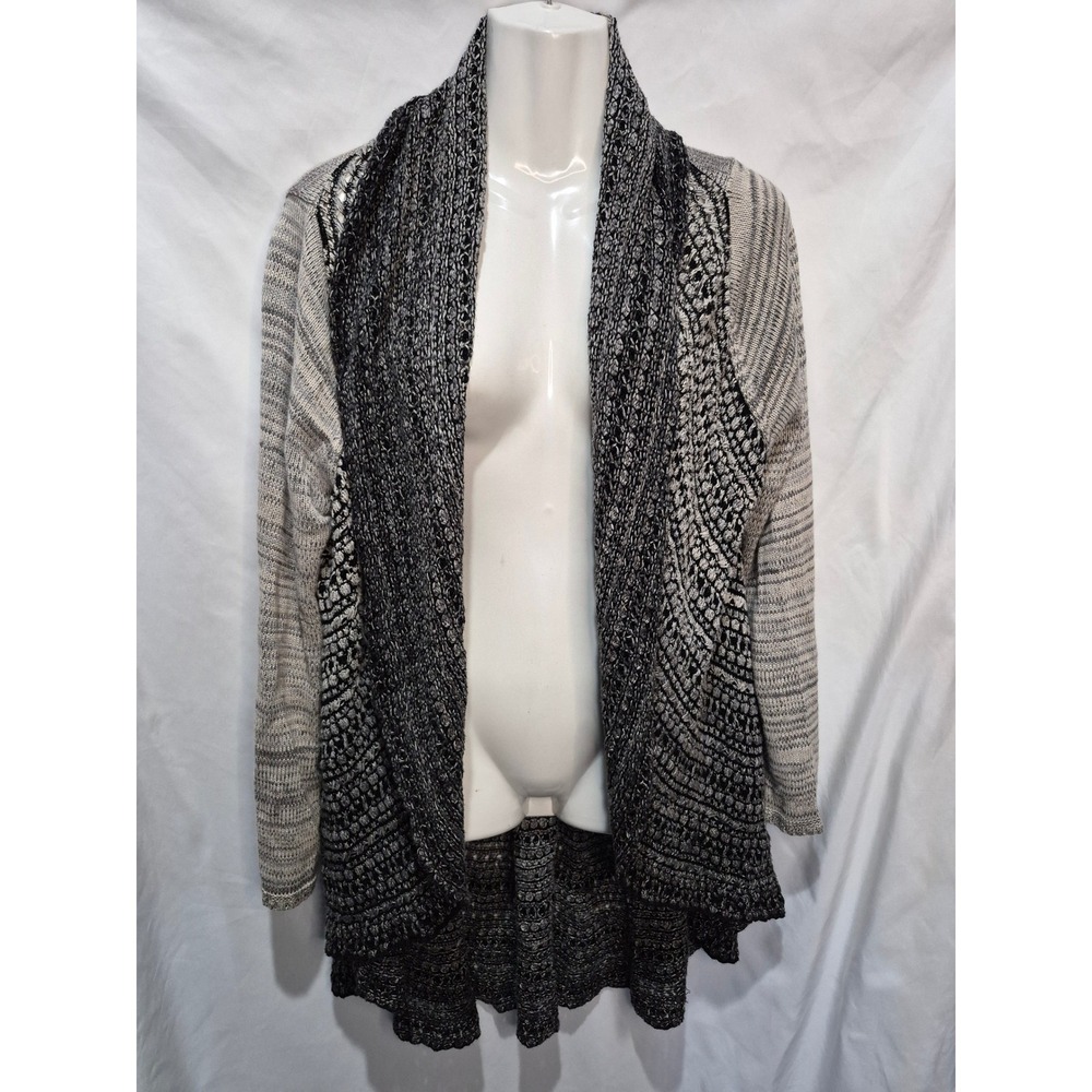 NIC+ZOE Womens XL Black Grey Space Dye Open Front Shawl Cardigan Sweater